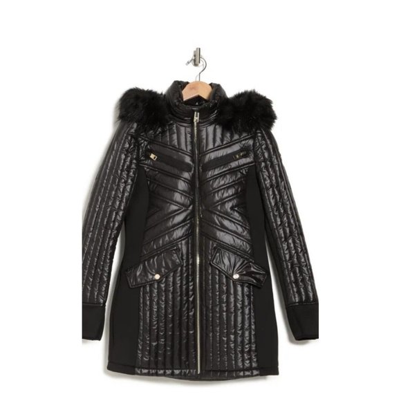 Stylish Michael Kors Hooded Quilted  Coat Womens Medium Black NWT $240 - Picture 1 of 2